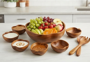 Ensemble de bols en bois de qualité supérieure en forme de pomme avec cuillères, design fruité, vaisselle mignonne, ensemble de service durable, passe au lave-vaisselle, utilisation quotidienne - Product Image 5
