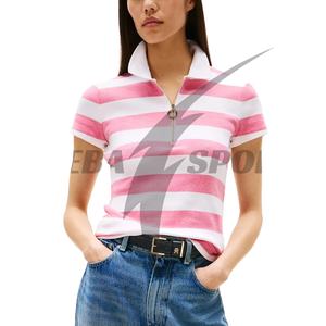 Camisetas Polo Casuales Premium para Mujer 2026, Algodón Orgánico, a la Moda, Elegantes, de Venta Caliente, Personalizadas, MOQ Bajo, Camisetas Polo a Rayas - Product Image 4