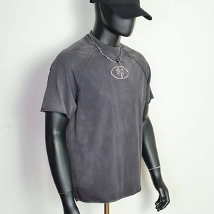 เสื้อยืดครอปผู้ชาย YITE แบบยูนิเซ็กซ์ ผ้าฝ้าย 100% สไตล์วินเทจ ประดับเพชรเทียม ลายกราฟิก เสื้อยืดผู้ชายทรงโอเวอร์ไซส์ ขาดๆ แบบดิสเทรส - Product Image 5