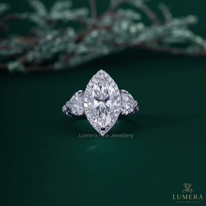 8.90CT Marquise Cut Lab Grown Diamond Halo Engagement Ring 14K 18K White Gold Heart Shape Side Stone Multi <b>Row</b> Pave Wedding Band - Product Image 1