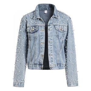 Women's Pearls Denim <b>Jacket</b> Cropped <b>Rhinestones</b> Jean <b>Jacket</b> Coat Stylish Embellished Short Denim Outerwear Trendy Sparkly Casual - Product Image 4