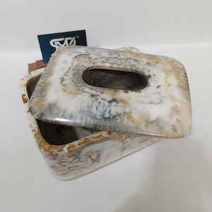Premium resin craft decorative tissue box marble finish holder for modern home bathroom vanity office <b>table</b> decor - Product Image 5