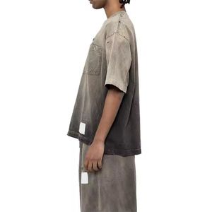 เสื้อยืดผู้ชายคุณภาพสูงแฟชั่นแบบสั่งทำทรงหลวมขาดรุ่ยสไตล์ฮิปฮอปโอเวอร์ไซส์ - Product Image 4