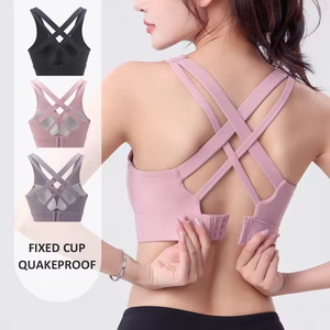 Fixed <b>Cup</b> Cross Beauty Back Sports <b>Bra</b> Integrated Chest Pad Adjustable Shockproof Yoga Fitness <b>Bra</b> - Product Image 3