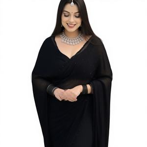 Sari noir en tissu Georgette, vêtements ethniques indiens Bollywood, best-seller, tendance, export, dernière collection, vêtements de fête exclusifs pour femmes - Product Image 1