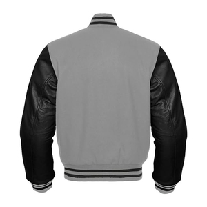 Unisex Sporty Wool Hooded Letterman Varsity Jacket Winter Solid Color Bomber with Reversible Patchwork Pattern <b>Warm</b> Windproof - Product Image 2