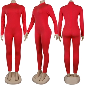 Combinaison pour femme jaune à col roulé, manches longues, taille haute, coupe ajustée, longueur intégrale, en spandex et polyester respirant, toutes saisons - Product Image 2