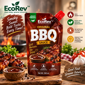 EcoRev Original BBQ <b>Sauce</b> 350ml Reusable PP Plastic Spout Pouch Made with Natural Ingredients No Artificial Colors or Flavors - Product Image 1