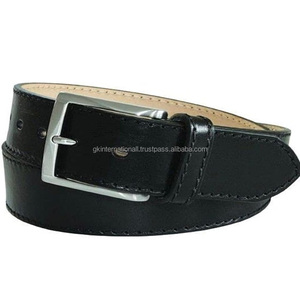 Nuevo cinturón casual de cuero de capa superior de piel de vaca Original negro para hombres con costuras de borde duraderas y hebilla de PIN de latón de níquel - Product Image 6