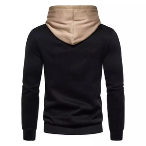 Men's Color Blocking Hooded Sweatshirt Slim Fit Casual Knitted Long Sleeve Autumn Wear Black Beige Pattern - Product Image 2