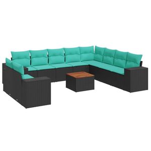 Set divano da 11 pezzi in Poly Rattan nero con cuscini eleganti mobili da esterno - Product Image 2