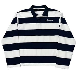 เสื้อโปโลชายปักโลโก้ตามสั่ง ผ้าฝ้าย 100% ลายทาง ติดกระดุม แขนยาว เสื้อยืดหนาสำหรับผู้ชาย - Product Image 1