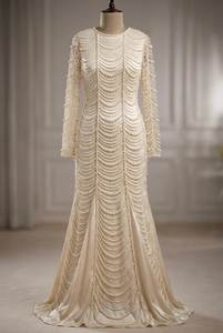 Vestido de Novia de Lujo con Cuentas de Perlas, Estilo Sirena, Manga Larga, Hecho a Medida, Venta al Por Mayor Directo de Fábrica - Product Image 2