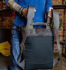 Sustainable <b>Leather</b> Roll Top <b>Backpack</b> Recycled Lining Rucksack Ethical Production Global Travel Bag LRTB-0170 - Product Image 2