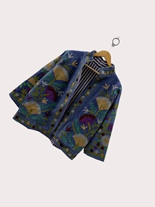 Women Traditional Suzani Embroidered Velvet Jacket Handmade Bohemian Winter <b>Coat</b> Ethnic Floral Outerwear Gift Idea - Product Image 1