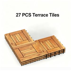 27 Pezzi Piastrelle a Incastro in Legno di Acacia Naturale, Impermeabili, con Base Drenante Antiscivolo, per Pavimentazione Scanalata AB - Product Image 1