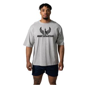 Camiseta Gráfica Oversize para Hombre en Gris Jaspeado, Cuello Redondo, Algodón Suave, Corte Relajado, Estilo Casual Deportivo Urbano - Product Image 1