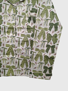 Conjunto de pijama con estampado de lazos verdes para mujer, top de manga larga con cuello con muescas y pantalones, ropa de dormir - Product Image 6
