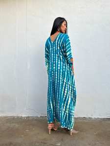 Kaftan bleu aqua tie-dye, robe de plage confortable pour les vacances à la plage - Product Image 5