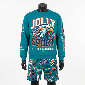 ชุดเซ็ตเสื้อฮู้ดดี้ผ้าฟลีซผสมคอตตอนโพลีเอสเตอร์ 380 GSM สีแดงเลือดหมูและสีดำ พร้อมกางเกงขาสั้น ปักลายพิมพ์นูน โลโก้แบบกำหนดเอง - Product Image 4