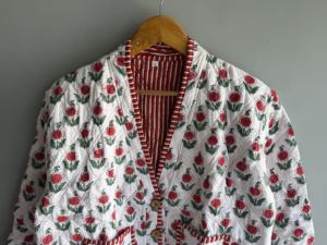<b>Quilted</b> Floral Cotton <b>Jacket</b> Women's Autumn Long Sleeve Button Closure Red White <b>Pattern</b> Embroidered Coat gift for her - Product Image 4