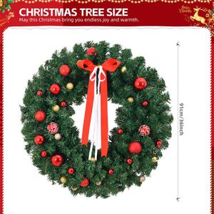 36in Pre-Lit Battery Powered Christmas Wreath with 80 Warm Lights 270 PVC Tips 18 DIY Options Lighted Artificial Xmas Wreath - Product Image 3