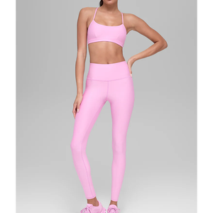 Nuevo Conjunto de Leggings y Sujetador Deportivo Transpirable de Spandex/Nylon de Cintura Alta para Yoga, Correr y Fitness con Diseño Sólido y Logotipo en la Cintura - Product Image 3