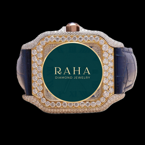 RAHA กล่องใส่นาฬิกาเครื่องประดับมอยซาไนต์สุดหรู 42 มม. สายสแตนเลสสีเหลืองทอง ระบบควอตซ์แบบอนาล็อก คริสตัลแซฟไฟร์ โรมัน - Product Image 2