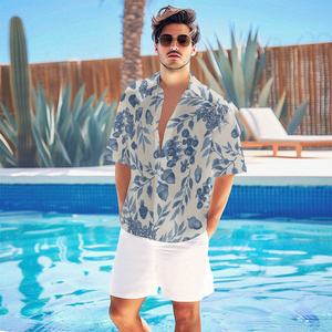 เสื้อฮาวายแขนสั้นสำหรับผู้ชายผ้าฝ้าย100% 40S ฤดูร้อนสไตล์ญี่ปุ่นพิมพ์ลายแบบยับฟรี - Product Image 3