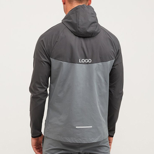 Chaqueta Deportiva Gris con Capucha para Hombre, Cortavientos, con Cierre de Cremallera, Logotipo Frontal, Ropa de Otoño para Exteriores - Product Image 4