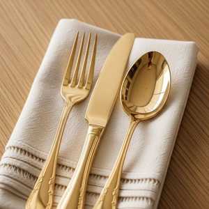 Ensemble de couverts de luxe en métal doré, 4 pièces (cuillères, fourchettes, couteaux), manche en boucle, pour décoration de table de mariage et réutilisables - Product Image 5