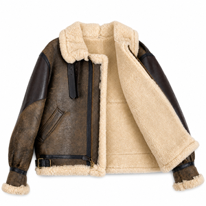 Custom <b>Men's</b> Genuine Sheepskin <b>Shearling</b> Winter Leather <b>Jacket</b> Sherpa Fur Lined Eco-Friendly Windproof Cozy Casual Zipper - Product Image 2