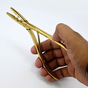 Curved Two Hole Hair Extension Bead <b>Compression</b> Plier Stainless <b>Spring</b> Return Micro Ring Closing <b>Tool</b> for I Tip Hair Extensions - Product Image 1