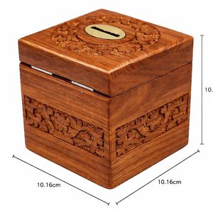 Tirelire en bois pour enfants, boîte à monnaie en bois naturel, forme carrée, tirelire pour enfants, idée cadeau pour garçons et filles - Product Image 5
