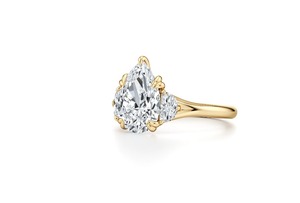 1.19 Carat Pear Cut Lab Grown Diamond Engagement <b>Ring</b> 9K Yellow Gold Half <b>Moon</b> Side <b>Stone</b> Three <b>Stone</b> Bridal <b>Ring</b> - Product Image 3