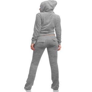 Conjunto Deportivo Gris con Capucha para Mujer, Pantalones Largos de Color Sólido, Casuales, con Bolsillos Laterales, Transpirables, para Otoño - Product Image 4