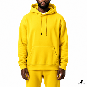 Sweat-shirt à capuche jaune pour homme SINEWY, coupe classique, en molleton écologique 100% coton avec poche avant, couleur unie, style hiver - Product Image 6