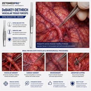 DeBAKEY-DIETHRICH คีมจับเนื้อเยื่อหลอดเลือด ปลายละเอียดพิเศษ กว้าง 1 มม. ZETOMEDPRO - Product Image 4