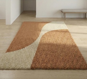 Elegant Caramel Brown and Off White Hand Tufted Plush Wool Area <b>Rug</b> for Living Room Bedroom Office <b>Spaces</b> - Product Image 1