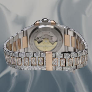 Montre de luxe unisexe en acier inoxydable avec verre et diamants Moissanite, style Hip Hop, pour soirée, avec date automatique, double affichage, bijoux de mode - Product Image 2
