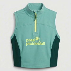 Camiseta deportiva sin mangas para mujer, con cierre de cremallera corta, cuello alto, de secado rápido, transpirable, ajuste atlético, para pickleball y uso casual. - Product Image 1