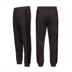 Pantalon de survêtement gris en coton pour garçons avec bandes latérales noires, taille élastique, décontracté, longueur intégrale, pour l'automne - Product Image 2