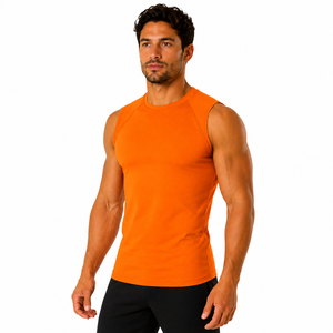 Custom Logo Mens Workout <b>Vest</b> Crew Neck Sleeveless Athletic Tank Top Vibrant Tone Gym Sleeveless Shirt Custom Gym Singlet - Product Image 5