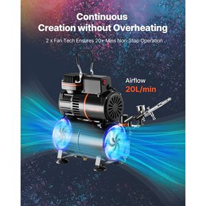 Kit Aerografo 1/6 HP con Compressore d'Aria e Serbatoio, Doppia Azione Professionale, 1 Punta, Tubo Flessibile, Acrilico per Decorazione Torte - Product Image 5