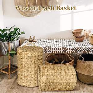 Cesto de Basura Ecológico de Jacinto de Agua Tejido a Mano con Tapa, Cesta de Almacenamiento para Baño, Cocina, Dormitorio y Oficina - Product Image 5