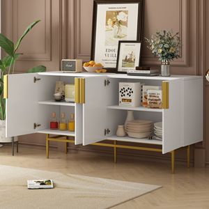 Credenza Moderna ed Elegante a 4 Ante con Maniglie in Metallo Dorato, Mobile Buffet per Sala da Pranzo, Soggiorno, Camera da Letto o Corridoio - Product Image 3