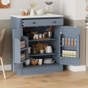 TOPMAX Dispensa da Cucina Moderna Autoportante con 2 Ripiani Regolabili, Mobile Bar Caffè, Cassettiera Buffet per Conservazione Alimenti e Video di Montaggio Inclusi - Product Image 3