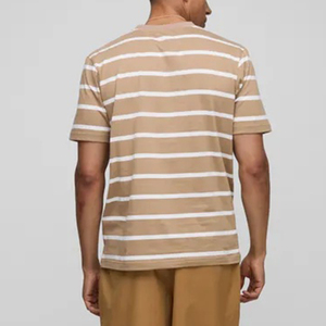 Camiseta de Manga Corta para Hombre - Camiseta Casual con Cuello Redondo y Rayas en Beige y Blanco, Corte Holgado y Cómodo, 100% Algodón - Product Image 2