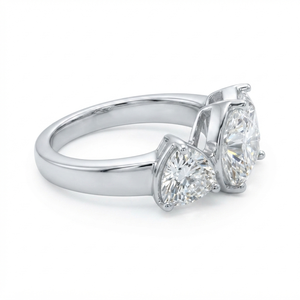 Bague à trois pierres en moissanite taille cœur, plaqué or 18 carats/rhodium, argent 925, unisexe, pour fiançailles, mariage, romantique, de luxe, certifiée IGI - Product Image 6