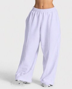Cream <b>Women</b> High Waist Wide Leg Sweatpants Loose Fit Elastic Waist Casual <b>Fleece</b> <b>Trousers</b> - Product Image 2